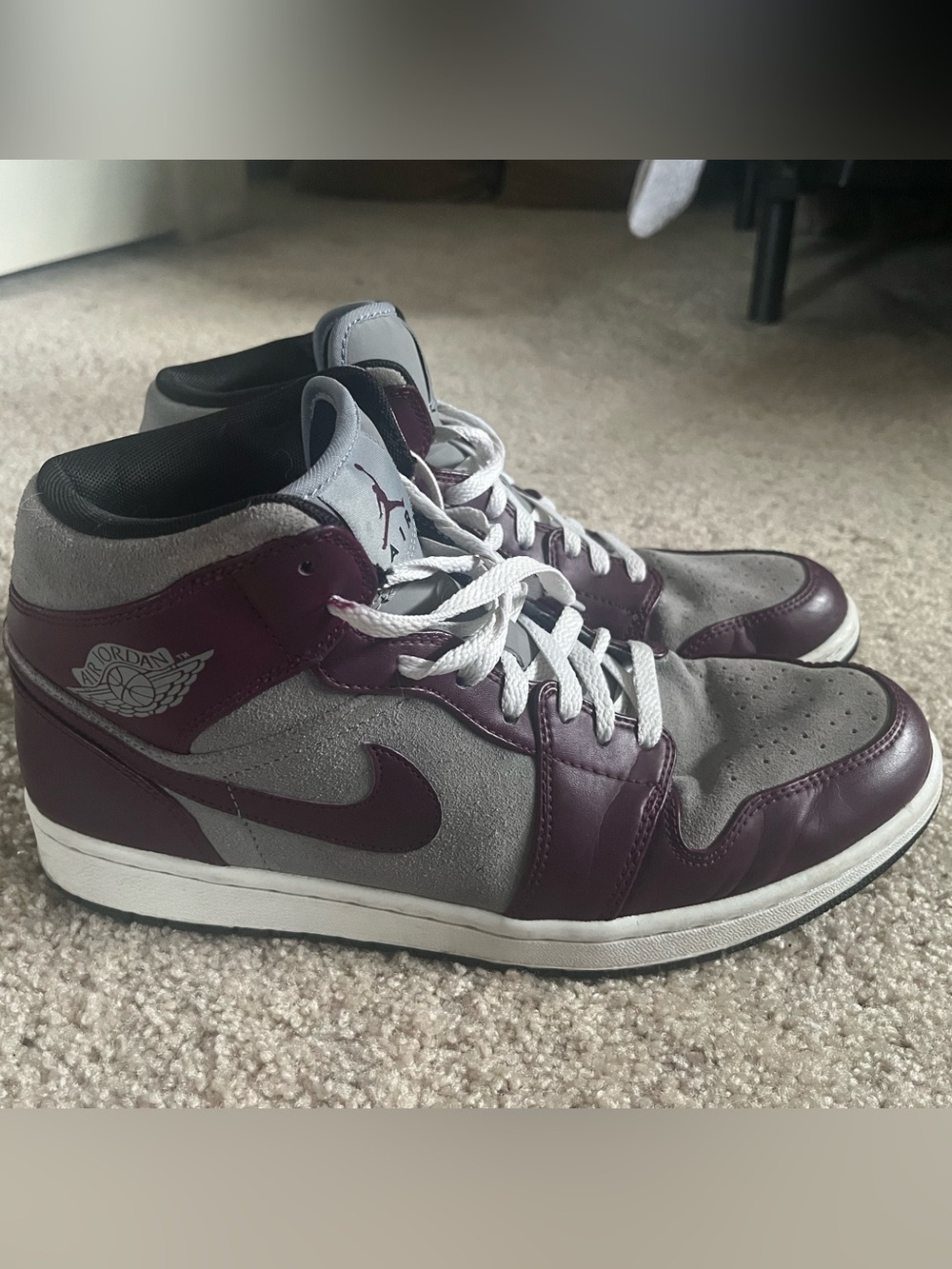 Jordan Mid-Top Sneakers in Gray & Burgundy